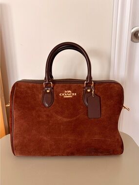 Coach Rowan Large Saychel Bag in Warm Brown Suede